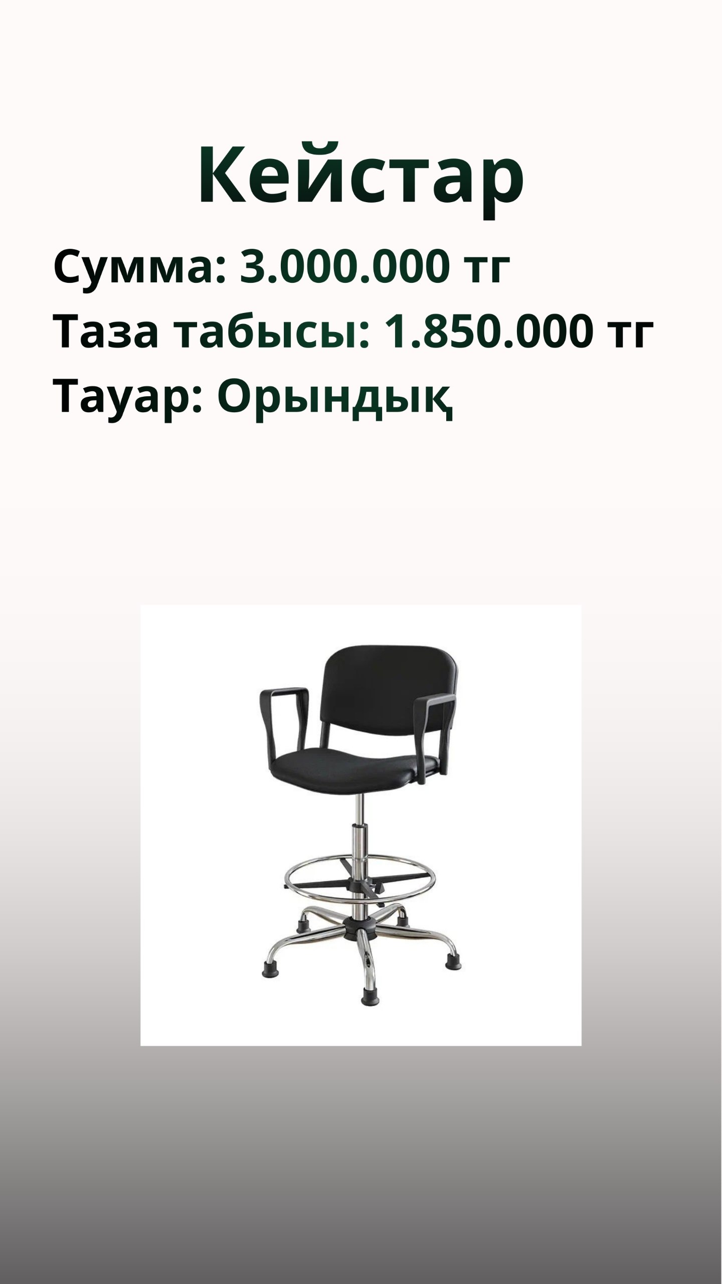 Кейс — орындықтар, 1,85 млн таза табыс